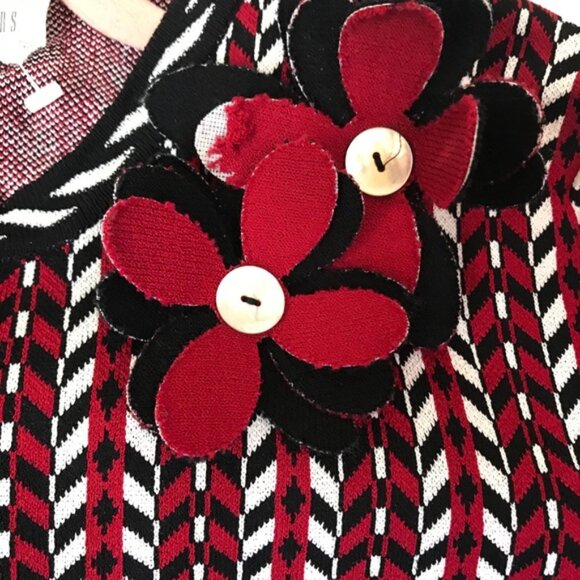 Jasper Knits NEW Graphic Print Textured Cardigan Zip Front Flower Cardi Jacket L - Picture 6 of 16